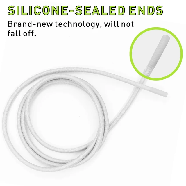 Alt view image 3 of 7 - Elastic Shoe Laces for On Cloud 5, 6 Replacement Strings White 24" | 1/10" (2.5mm), Stretchy Round Bungee Shoelaces with Silicone Head , No Tie Tieless Stretch Speed Laces for Sneakers