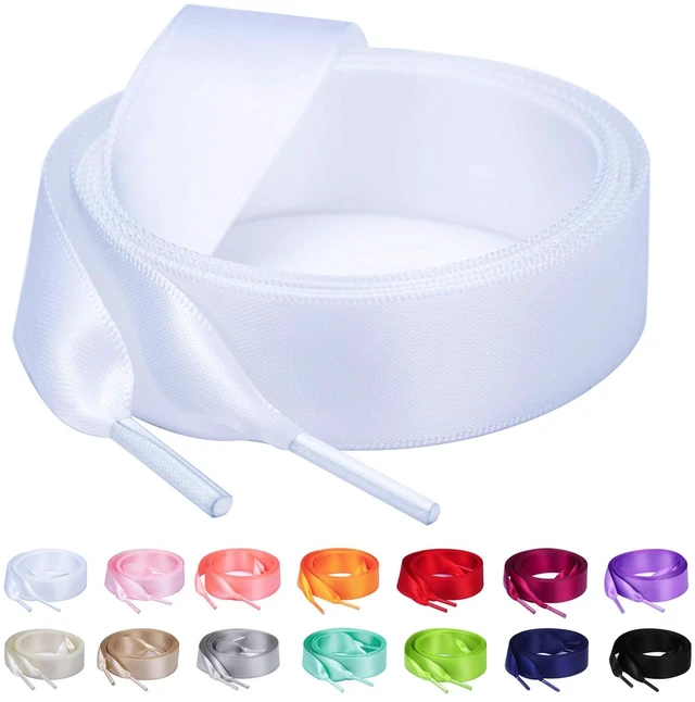 Main image of Flat Colorful Satin Ribbon Shoelaces 3/4" Wide Shoe Laces for Women Girls, White 47inch (120) cm