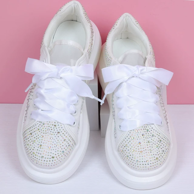 Alt view image 3 of 7 - Flat Colorful Satin Ribbon Shoelaces 3/4" Wide Shoe Laces for Women Girls, White 47inch (120) cm