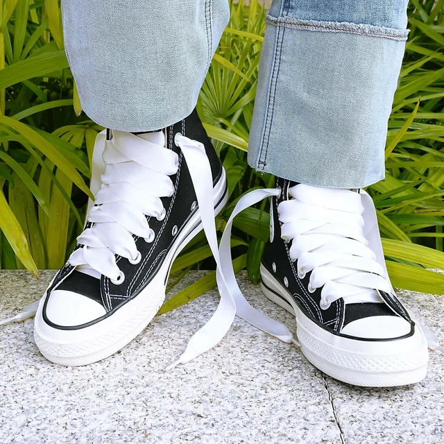Alt view image 5 of 7 - Flat Colorful Satin Ribbon Shoelaces 3/4" Wide Shoe Laces for Women Girls, White 47inch (120) cm