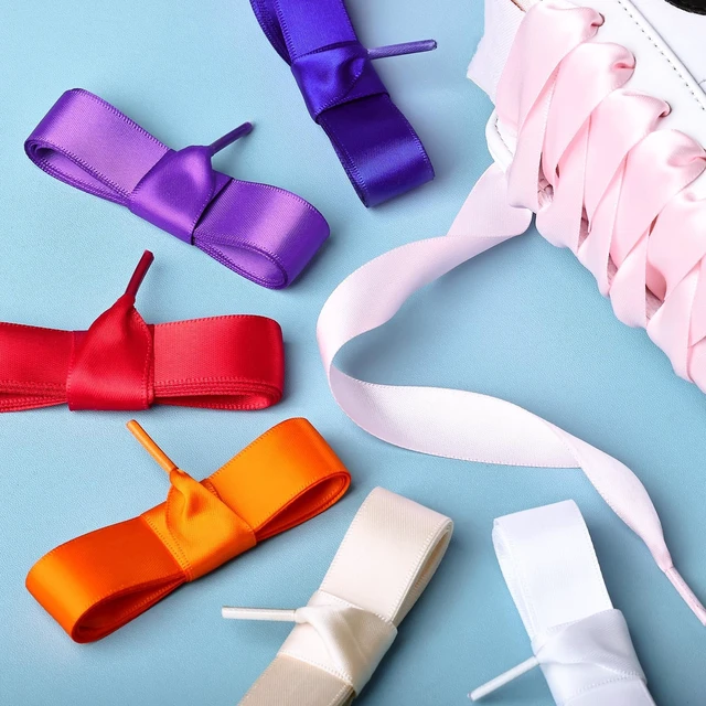Alt view image 6 of 7 - Flat Colorful Satin Ribbon Shoelaces 3/4" Wide Shoe Laces for Women Girls, White 47inch (120) cm