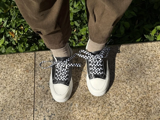 Alt view image 3 of 7 - Flat Checkered Shoe Laces, Plaid Sneaker Shoelaces 47 Inch Black | Two-color Polyster Checker Shoelacess, Colorful Checkerboard Prints, Colored Fashion Sneaker Laces, For Sport & Casual Shoes