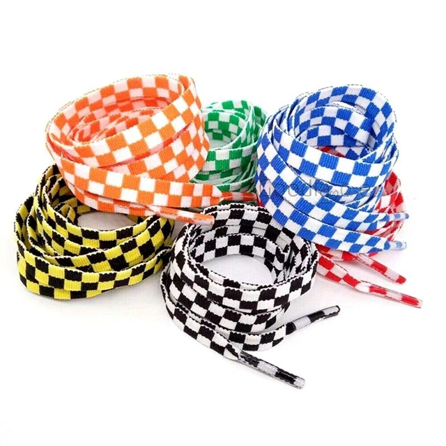 Alt view image 4 of 7 - Flat Checkered Shoe Laces, Plaid Sneaker Shoelaces 47 Inch Black | Two-color Polyster Checker Shoelacess, Colorful Checkerboard Prints, Colored Fashion Sneaker Laces, For Sport & Casual Shoes