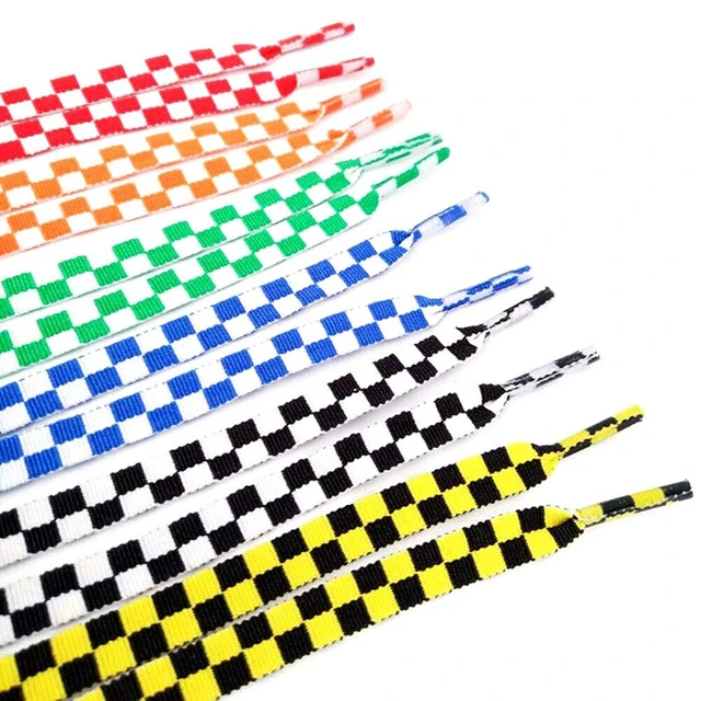 Alt view image 6 of 7 - Flat Checkered Shoe Laces, Plaid Sneaker Shoelaces 47 Inch Black | Two-color Polyster Checker Shoelacess, Colorful Checkerboard Prints, Colored Fashion Sneaker Laces, For Sport & Casual Shoes