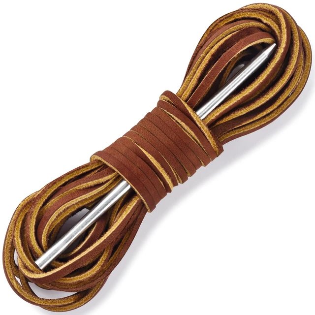 Main image of Leather Boat Shoe Lacing Kit, 42" Leather Shoelace for Handsew Shoes | DK Chestnut1 Needle & 2 Strips, Width 3.2mm x Thickness 3.0mm x Length 42", Full Grain Cowhide Leather, Extremely Strong