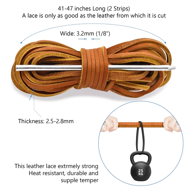 Alt view image 4 of 7 - Leather Boat Shoe Lacing Kit, 42" Leather Shoelace for Handsew Shoes | DK Chestnut1 Needle & 2 Strips, Width 3.2mm x Thickness 3.0mm x Length 42", Full Grain Cowhide Leather, Extremely Strong