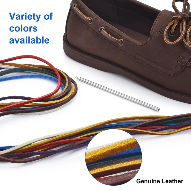 Alt view image 6 of 7 - Leather Boat Shoe Lacing Kit, 42" Leather Shoelace for Handsew Shoes | DK Chestnut1 Needle & 2 Strips, Width 3.2mm x Thickness 3.0mm x Length 42", Full Grain Cowhide Leather, Extremely Strong