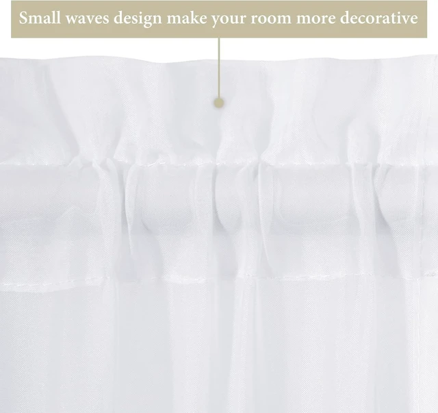 Alt view image 4 of 6 - White 54 W x 20 L French Door Short Sheer Curtains | Light Filtering Window Treatment Curtain for Glass Door, Tieback, 2 Panels, Set of 2