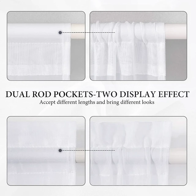 Alt view image 5 of 6 - White 54 W x 20 L French Door Short Sheer Curtains | Light Filtering Window Treatment Curtain for Glass Door, Tieback, 2 Panels, Set of 2