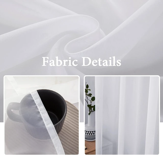 Alt view image 6 of 6 - White 54 W x 20 L French Door Short Sheer Curtains | Light Filtering Window Treatment Curtain for Glass Door, Tieback, 2 Panels, Set of 2