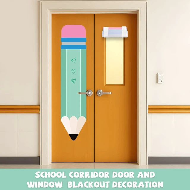 Alt view image 4 of 7 - 2 Pcs Pencil Classroom Curtains for Door Window Cover Decor Classroom Blackout Door Window Lockdown for Office Kindergarten Primary Back to School Teachers(Green)