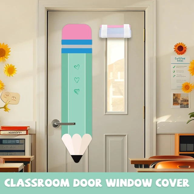 Alt view image 6 of 7 - 2 Pcs Pencil Classroom Curtains for Door Window Cover Decor Classroom Blackout Door Window Lockdown for Office Kindergarten Primary Back to School Teachers(Green)