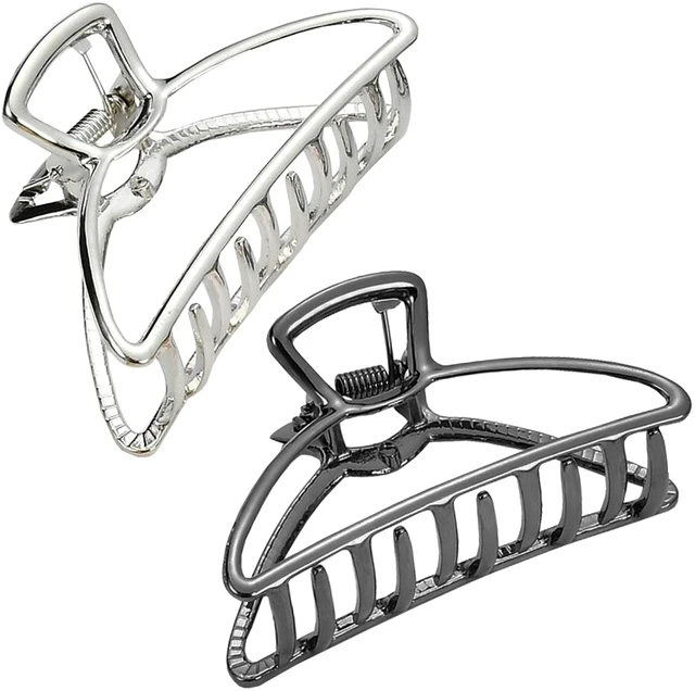 Main image of Hair Clips, Metal Hair Claw Barrette Clamp Jaw for Women (2, Black+ Silver)