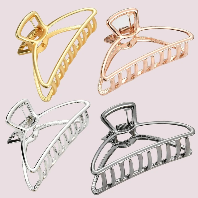 Alt view image 6 of 7 - Hair Clips, Metal Hair Claw Barrette Clamp Jaw for Women (2, Black+ Silver)