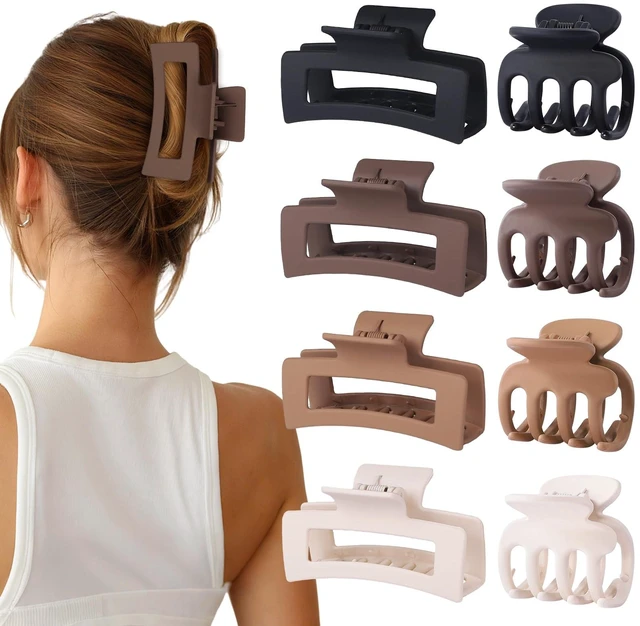 Main image of 8 Pcs Hair Claw Clips for Women & Girls 2 Styles Hair Accessories | Durable & Sturdy Plastic Clips for Thick & Curly Hair, Strong Hold & Non-Slip, Stylish Gifts for Ladies(Brown)
