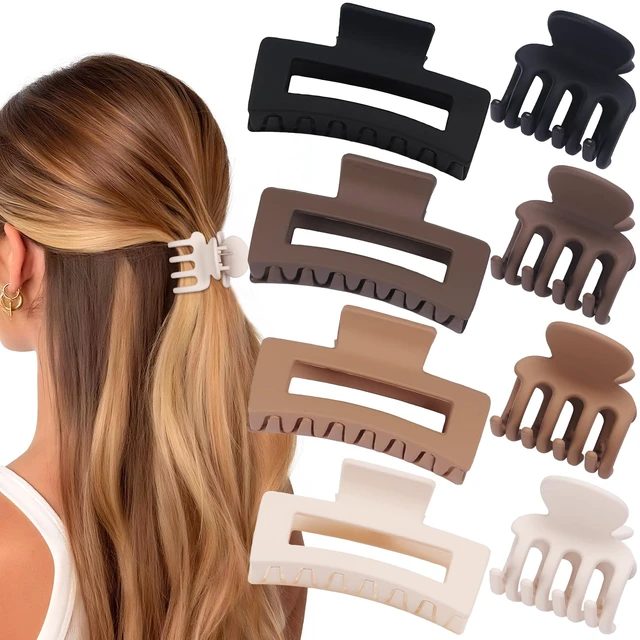 Alt view image 2 of 7 - 8 Pcs Hair Claw Clips for Women & Girls 2 Styles Hair Accessories | Durable & Sturdy Plastic Clips for Thick & Curly Hair, Strong Hold & Non-Slip, Stylish Gifts for Ladies(Brown)