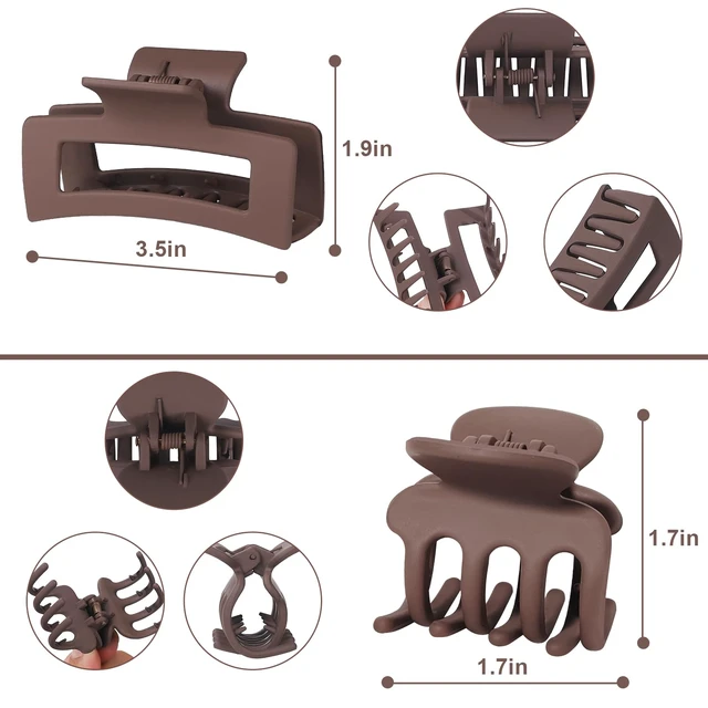 Alt view image 4 of 7 - 8 Pcs Hair Claw Clips for Women & Girls 2 Styles Hair Accessories | Durable & Sturdy Plastic Clips for Thick & Curly Hair, Strong Hold & Non-Slip, Stylish Gifts for Ladies(Brown)
