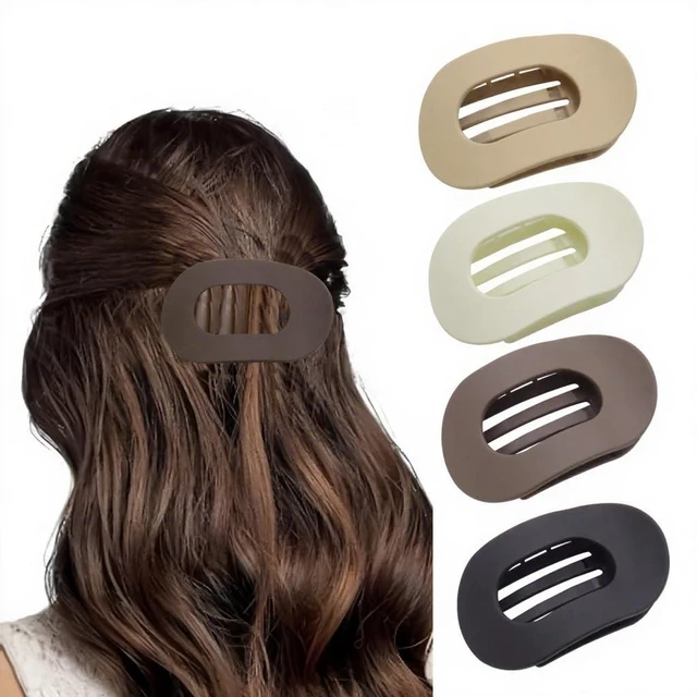 Main image of 4 Pack Flat Hair Clips for Women Matte Oval French Claw Clips, 3.8 Inch Non Slip Strong Hold for Thick & Thin Hair, Lay Flat Design for Work Yoga Daily Styling