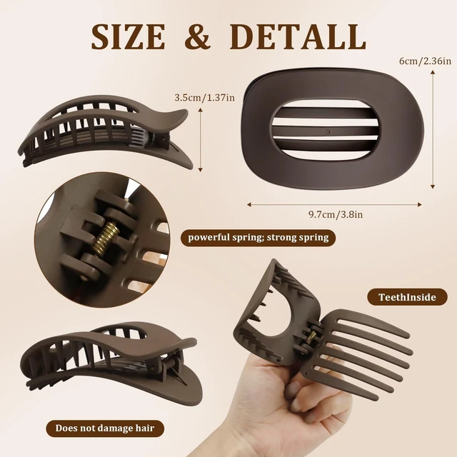 Alt view image 2 of 6 - 4 Pack Flat Hair Clips for Women Matte Oval French Claw Clips, 3.8 Inch Non Slip Strong Hold for Thick & Thin Hair, Lay Flat Design for Work Yoga Daily Styling