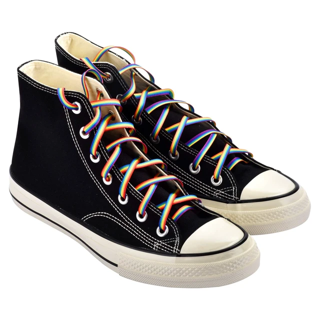 Alt view image 6 of 7 - Rainbow Striped Shoe Laces - Rainbow Pride Shoelaces Gay Pride LGBTQ for Parades - Recycled Plastic Materials Brightly Colored Laces for Shoes & Sneakers and Cavans 55"
