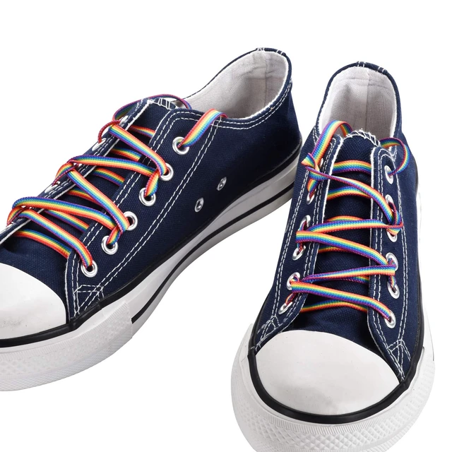 Alt view image 7 of 7 - Rainbow Striped Shoe Laces - Rainbow Pride Shoelaces Gay Pride LGBTQ for Parades - Recycled Plastic Materials Brightly Colored Laces for Shoes & Sneakers and Cavans 55"