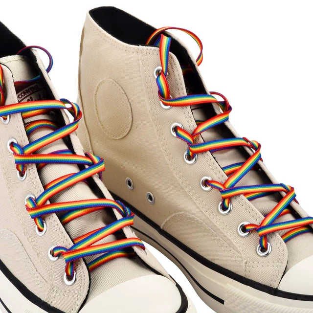 Alt view image 5 of 7 - Rainbow Striped Shoe Laces - Rainbow Pride Shoelaces Gay Pride LGBTQ for Parades - Recycled Plastic Materials Brightly Colored Laces for Shoes & Sneakers and Cavans 55"
