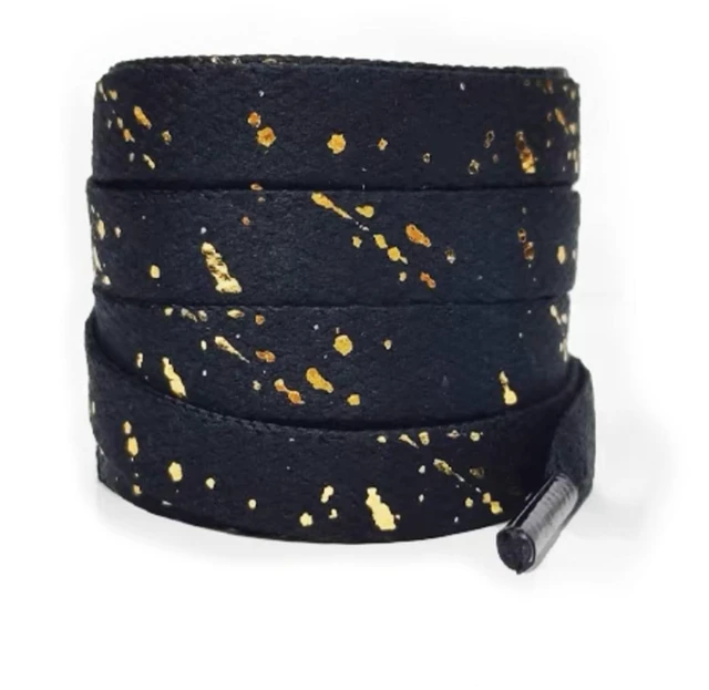 Main image of Thin Flat Leopard Cow Print Shoelaces Camouflage Shoe Laces Shoestring 1 Pair 47 Inch (Gold Black Marble)