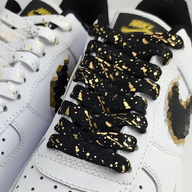 Alt view image 4 of 6 - Thin Flat Leopard Cow Print Shoelaces Camouflage Shoe Laces Shoestring 1 Pair 47 Inch (Gold Black Marble)