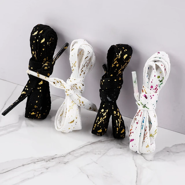 Alt view image 5 of 6 - Thin Flat Leopard Cow Print Shoelaces Camouflage Shoe Laces Shoestring 1 Pair 47 Inch (Gold Black Marble)