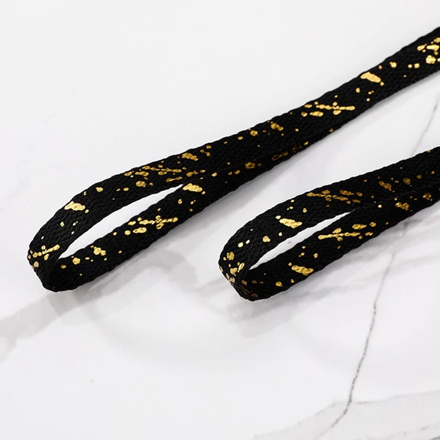 Alt view image 2 of 6 - Thin Flat Leopard Cow Print Shoelaces Camouflage Shoe Laces Shoestring 1 Pair 47 Inch (Gold Black Marble)