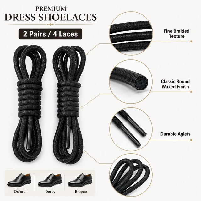 Alt view image 3 of 6 - 2 Pairs Dress Shoe Laces Leather Waxed Oxford Business Shoe Laces
