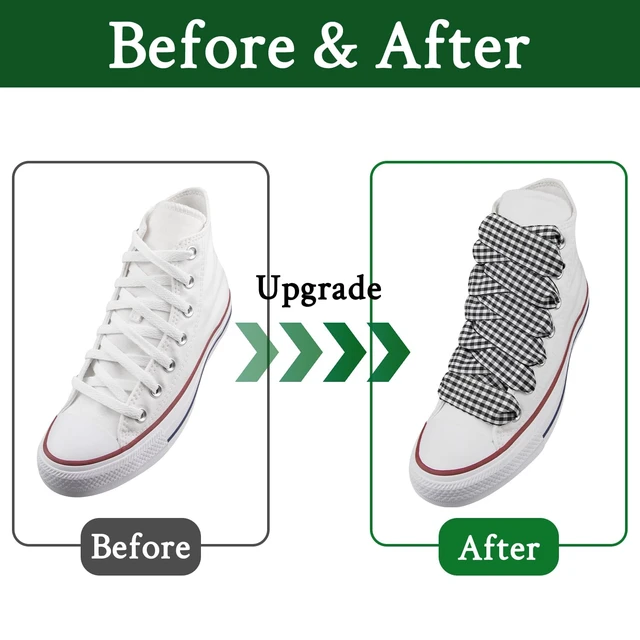 Alt view image 5 of 6 - Gingham Shoe Laces Plaid Shoelaces Strings | 2.5CM Checkered Flat Laces | Material: Polyester | Color:Black, Size:55 Inch