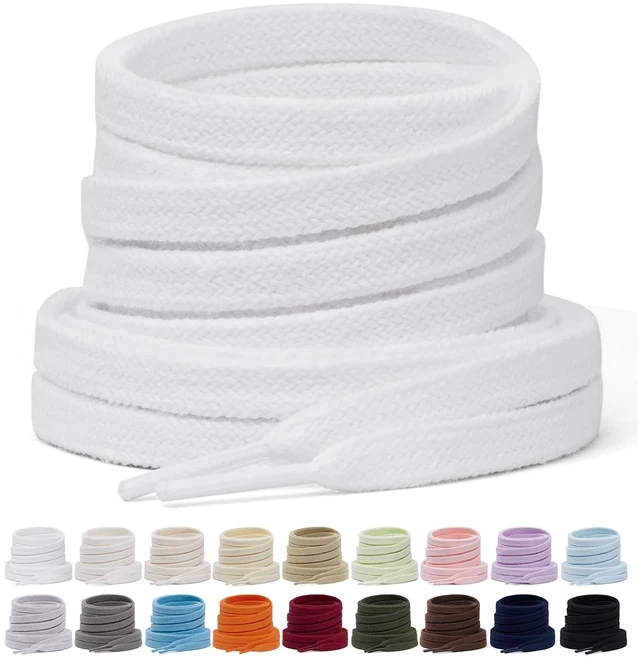 Main image of 2 Pairs Flat Cotton Shoe Laces, 5/16" Shoelaces-White 114 | Sturdy and stay tied all day,double layer cross weaven replacement strings. 18 colors, 7 lengths for sneakers, athletic shoes