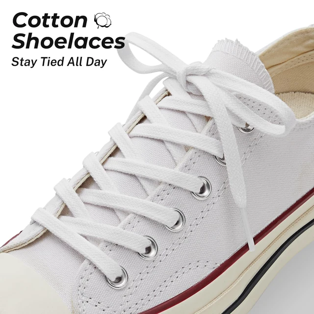 Alt view image 2 of 7 - 2 Pairs Flat Cotton Shoe Laces, 5/16" Shoelaces-White 114 | Sturdy and stay tied all day,double layer cross weaven replacement strings. 18 colors, 7 lengths for sneakers, athletic shoes