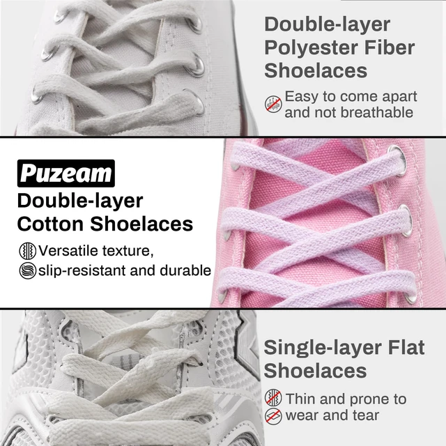 Alt view image 6 of 7 - 2 Pairs Flat Cotton Shoe Laces, 5/16" Shoelaces-White 114 | Sturdy and stay tied all day,double layer cross weaven replacement strings. 18 colors, 7 lengths for sneakers, athletic shoes