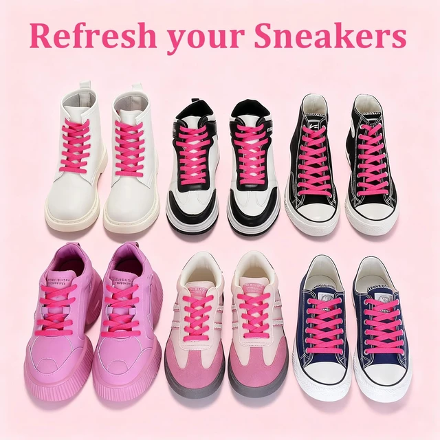 Alt view image 3 of 6 - 54" Hot Pink Shoe Laces for Sneakers - 2 Pairs Flat Replacement Shoelaces, Shoe Strings for Low & High Tops