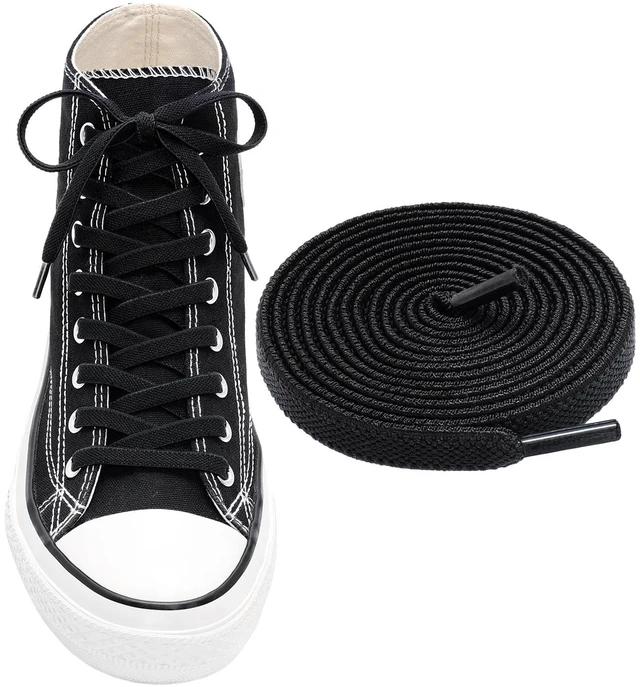 Main image of Flat Elastic Shoe Laces for Converse High Tops (Black, 54in) | 5/16" Wide, Firm Stretch, High Elasticity Shoelaces Replacement