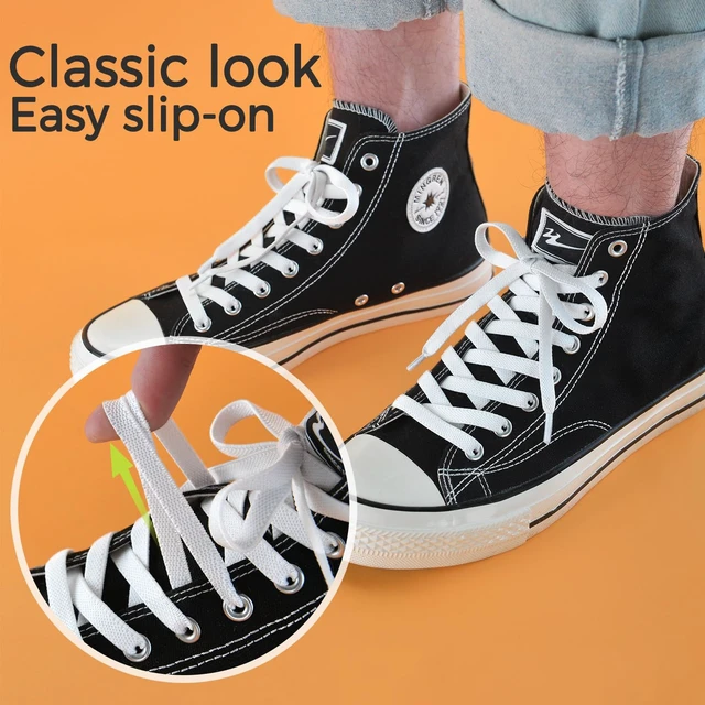 Alt view image 5 of 7 - Flat Elastic Shoe Laces for Converse High Tops (Black, 54in) | 5/16" Wide, Firm Stretch, High Elasticity Shoelaces Replacement