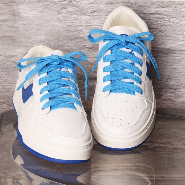 Alt view image 3 of 7 - 2 Pairs Flat Shoe Laces for Sneakers, 5/16'' Athletic Shoelaces 24"-63" in 15 Colors, Blue 36 inch(90cm)