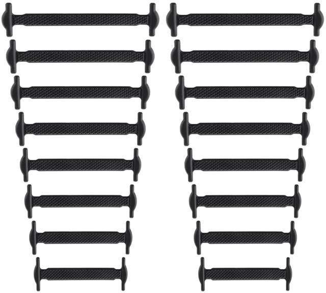 Main image of No Tie Shoe Laces Stretchy Silicone Elastic Lazy Shoelaces Rubber Flat Shoe Ties One Size Fits All Kids Adults Sports Sneakers (Black)