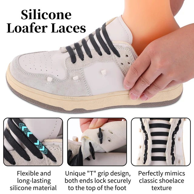 Alt view image 3 of 7 - No Tie Shoe Laces Stretchy Silicone Elastic Lazy Shoelaces Rubber Flat Shoe Ties One Size Fits All Kids Adults Sports Sneakers (Black)