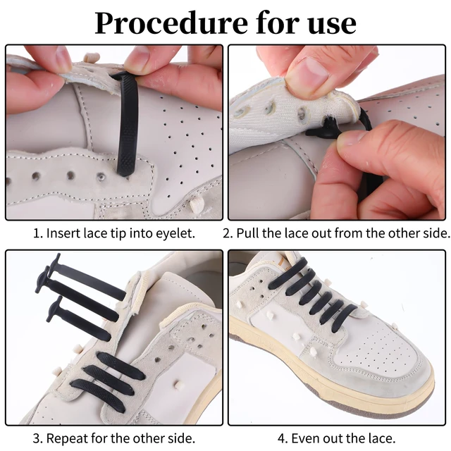 Alt view image 5 of 7 - No Tie Shoe Laces Stretchy Silicone Elastic Lazy Shoelaces Rubber Flat Shoe Ties One Size Fits All Kids Adults Sports Sneakers (Black)