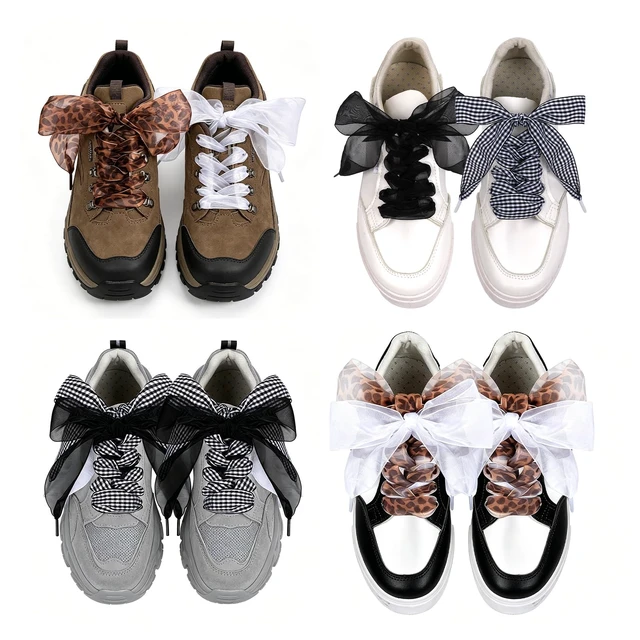 Alt view image 7 of 7 - 4 Pairs Shoe Laces for Sneakers,Satin Ribbon Shoe Laces for Women,Fashion Leopard Print Shoelaces for Girls Canvas Casual Shoes 47 In