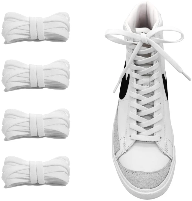 Main image of 2 Pairs 5/16" Flat Elastic Shoe Lace, Stretch Shoelaces White, 54" | 8mm Stretchy Shoe Strings Replacement for High Top, Low Top Sneakers, Tie Once, Slip On Convenience, Easy Slip-on Fit