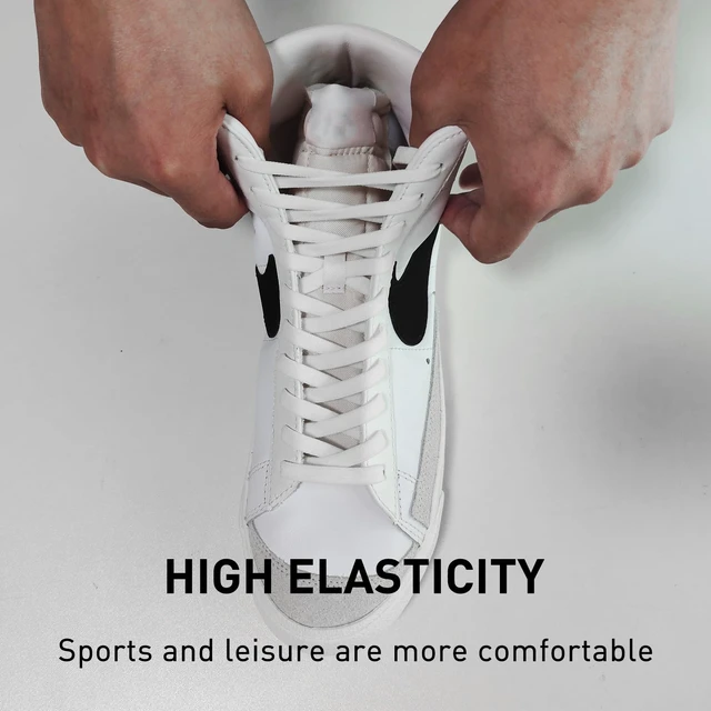 Alt view image 2 of 7 - 2 Pairs 5/16" Flat Elastic Shoe Lace, Stretch Shoelaces White, 54" | 8mm Stretchy Shoe Strings Replacement for High Top, Low Top Sneakers, Tie Once, Slip On Convenience, Easy Slip-on Fit