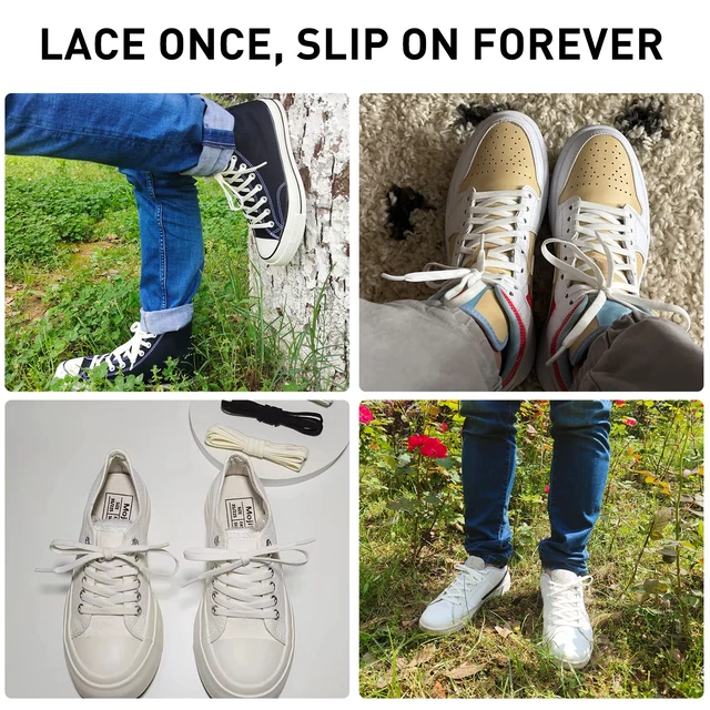Alt view image 5 of 7 - 2 Pairs 5/16" Flat Elastic Shoe Lace, Stretch Shoelaces White, 54" | 8mm Stretchy Shoe Strings Replacement for High Top, Low Top Sneakers, Tie Once, Slip On Convenience, Easy Slip-on Fit