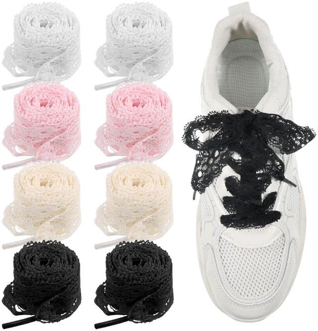 Main image of 4 Pairs Lace Shoelaces 3CM Wide Cute Shoe Laces Strings Sneakers Hollow Lacy Shoe Laces for Womens Sneakers Girls