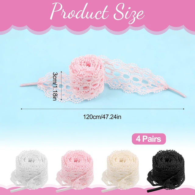 Alt view image 2 of 7 - 4 Pairs Lace Shoelaces 3CM Wide Cute Shoe Laces Strings Sneakers Hollow Lacy Shoe Laces for Womens Sneakers Girls