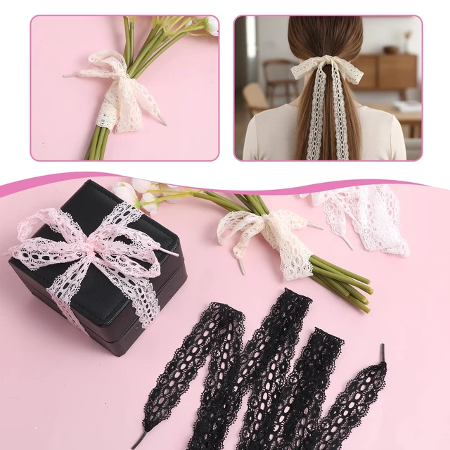 Alt view image 3 of 7 - 4 Pairs Lace Shoelaces 3CM Wide Cute Shoe Laces Strings Sneakers Hollow Lacy Shoe Laces for Womens Sneakers Girls