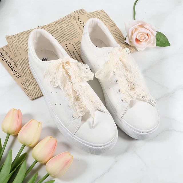 Alt view image 4 of 7 - 4 Pairs Lace Shoelaces 3CM Wide Cute Shoe Laces Strings Sneakers Hollow Lacy Shoe Laces for Womens Sneakers Girls